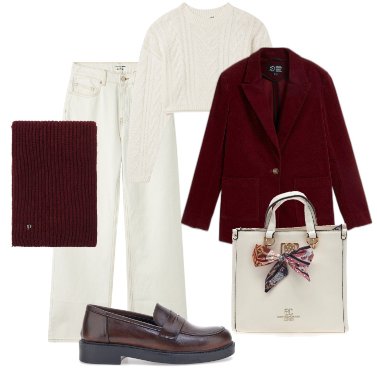 Outfit donna - La borsa col fiocco !. Stile Sporty chic per Tutti i giorni. Abbinamento con blazer, jeans, maglieria, sciarpe, mocassini, borse a mano.