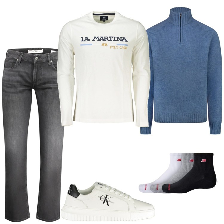 Outfit uomo - Relax con stile. Stile Casual per Tutti i giorni. Abbinamento con calzini, maglieria, t-shirt, sneakers, jeans.