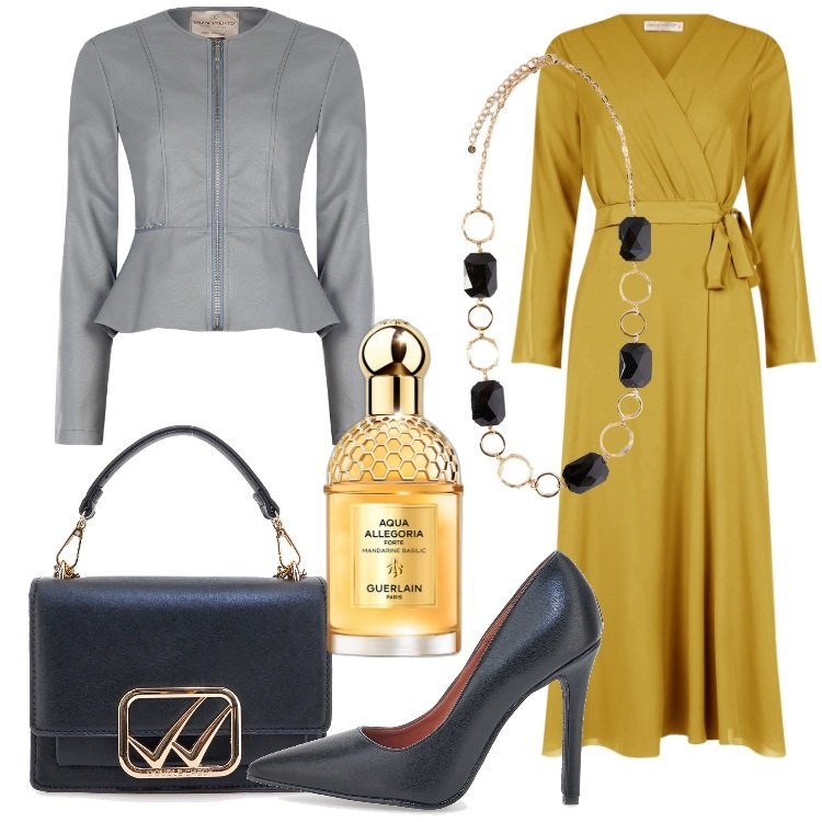 Outfit donna - Abbraccia le tue curve con il wrap dress. Stile Chic per Cerimonia. Abbinamento con profumi, vestiti chemisier, blazer, borse a tracolla, décolleté, collane.