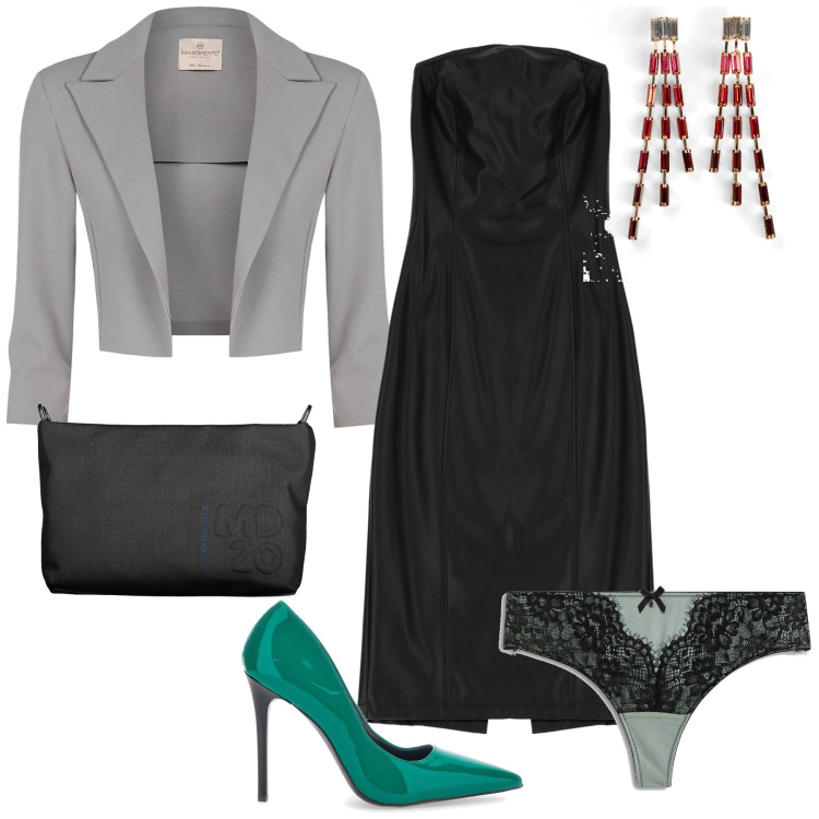 Outfit donna - Lo stiletto verde. Stile Glamour per Serata fuori. Abbinamento con orecchini, culotte, blazer, vestiti midi/longuette, pochette, décolleté.