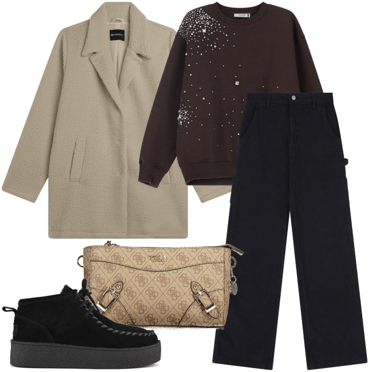 Outfit donna - La maglia luminosa. Stile Basic per Tutti i giorni. Abbinamento con felpe, pantaloni, cappotti, stivaletti, borse a tracolla.