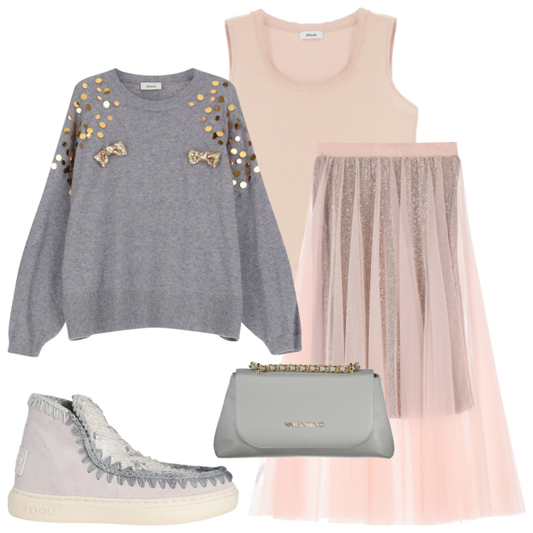 Outfit donna - Le feste stan finendo. Stile Romantica per Serata fuori. Abbinamento con stivaletti, canottiere, gonne lunghe, maglieria, borse a tracolla.