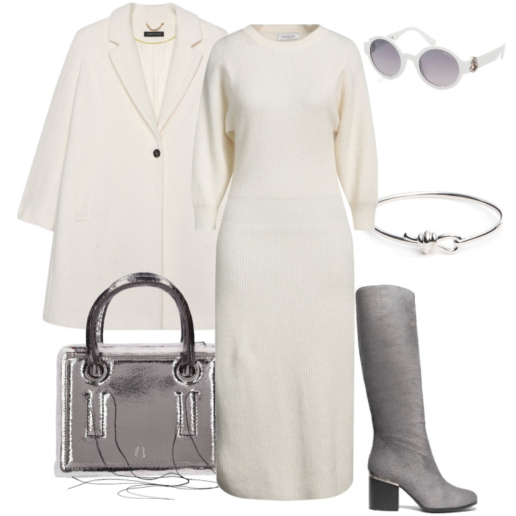 Outfit donna - Bianco come la neve. Stile Chic per Tutti i giorni. Abbinamento con stivali, vestiti midi/longuette, cappotti, borse a mano, occhiali da sole, braccialetti.