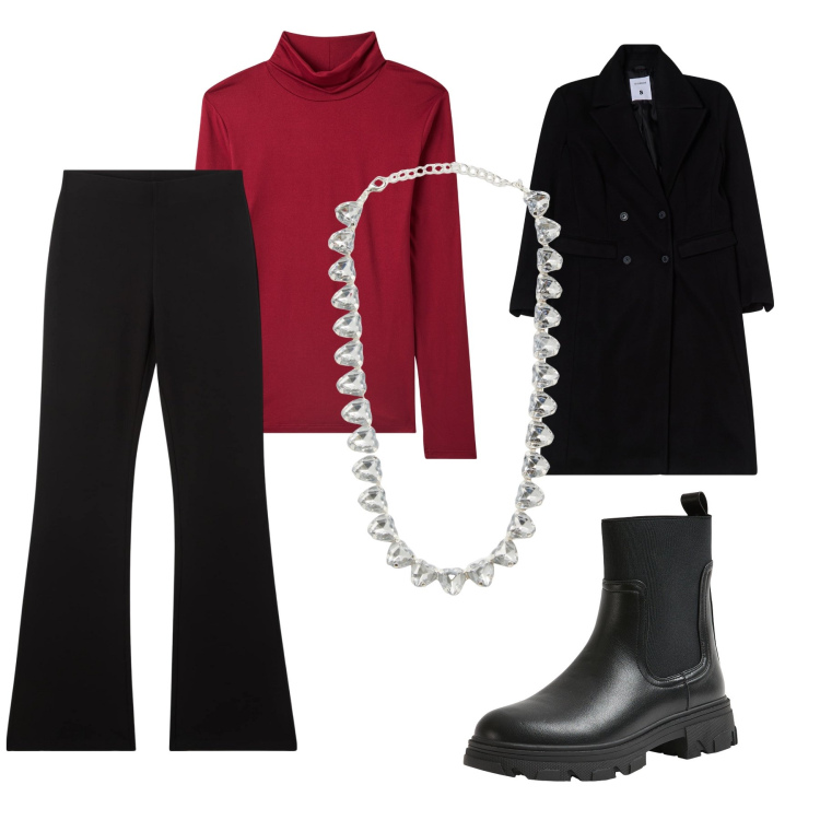 Outfit donna - Per uscire con le amiche. Stile Urban per Tutti i giorni. Abbinamento con collane, pantaloni, maglieria, cappotti, stivaletti chelsea.