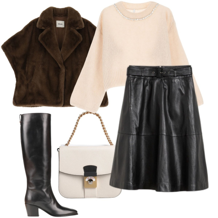 Outfit donna - Il pellicciotto. Stile Romantica per Serata fuori. Abbinamento con gonne, borse a mano, stivali, maglieria, blazer.