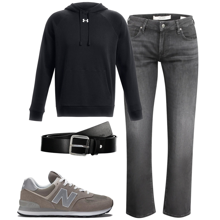 Outfit uomo - Gennaio casual. Stile Casual per Tutti i giorni. Abbinamento con sneakers, felpe con cappuccio, cinture, jeans.
