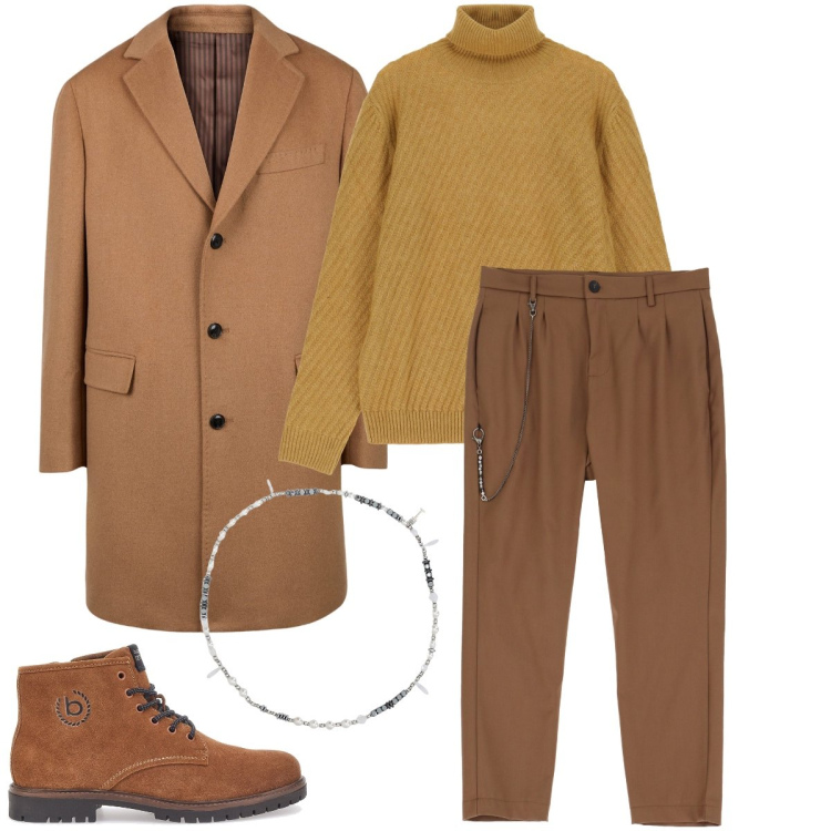 Outfit uomo - Il dolcevita giallo senape. Stile Business/Elegante per Ufficio. Abbinamento con maglieria, pantaloni, collane, stivali e stivaletti, cappotti.