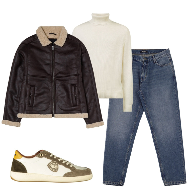 Outfit uomo - City. Stile Casual per Tutti i giorni. Abbinamento con giacche, jeans, maglieria, sneakers.