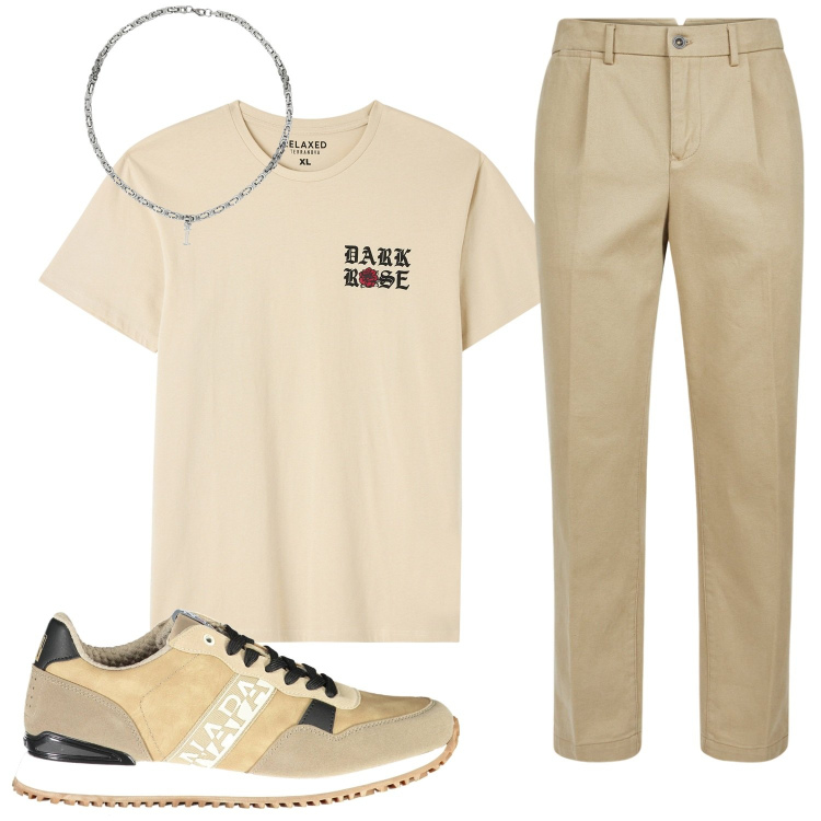 Outfit uomo - Total look #2032692. Stile Casual per Ufficio. Abbinamento con t-shirt, collane, pantaloni, sneakers.