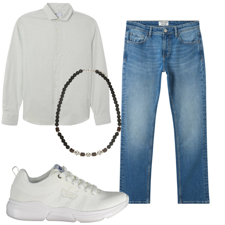 Outfit uomo - Total look #2032695. Stile Casual per Tutti i giorni. Abbinamento con jeans, camicie, collane, sneakers.