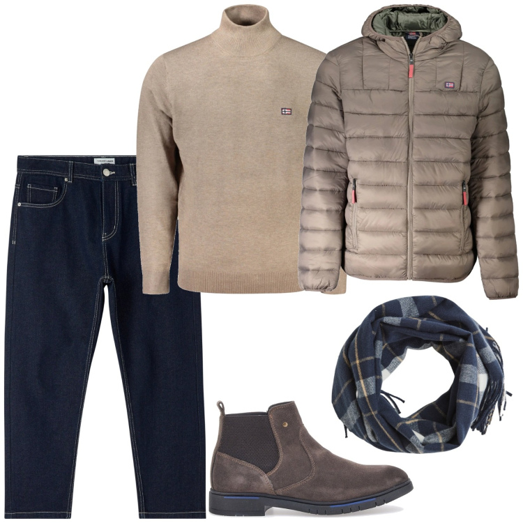 Outfit uomo - Commissioni. Stile Casual per Tutti i giorni. Abbinamento con jeans, sciarpe, stivali e stivaletti, giacche, maglieria.