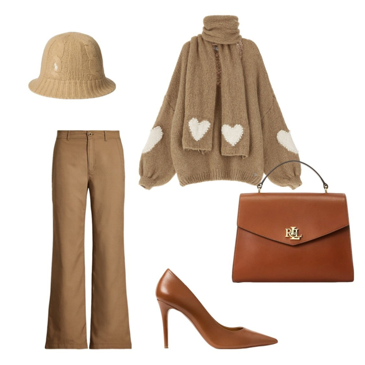Outfit donna - Toni neutri. Stile Casual chic Abbinamento con maglieria, décolleté, borse a mano, pantaloni, cappelli.