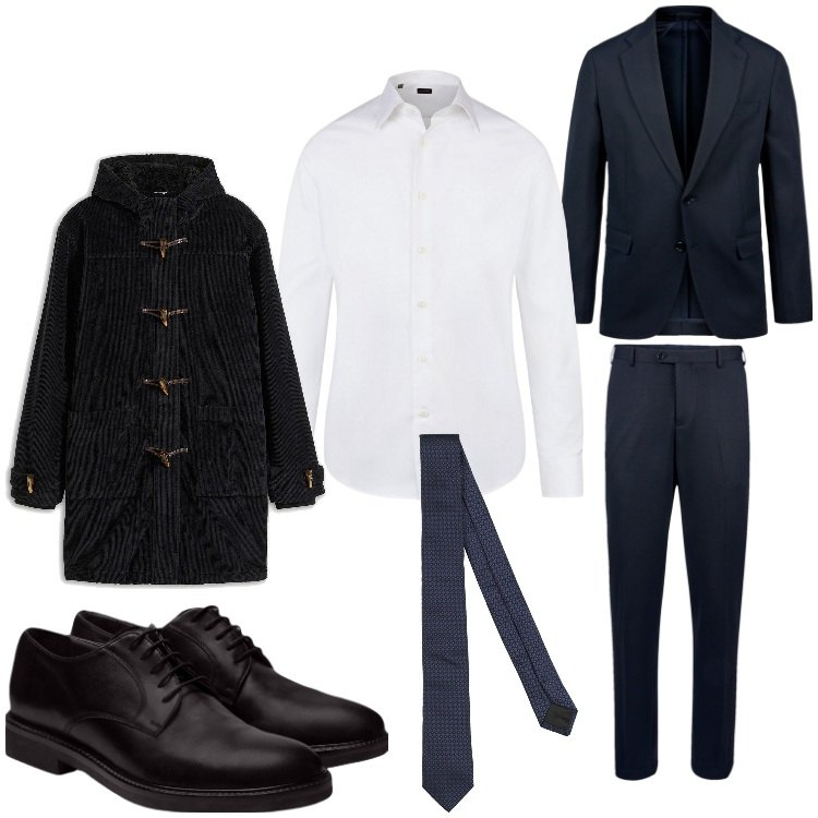 Outfit uomo - Ti porto via con me. Stile Business/Elegante per Serata speciale. Abbinamento con montgomery, cravatte, scarpe stringate, abiti, camicie.