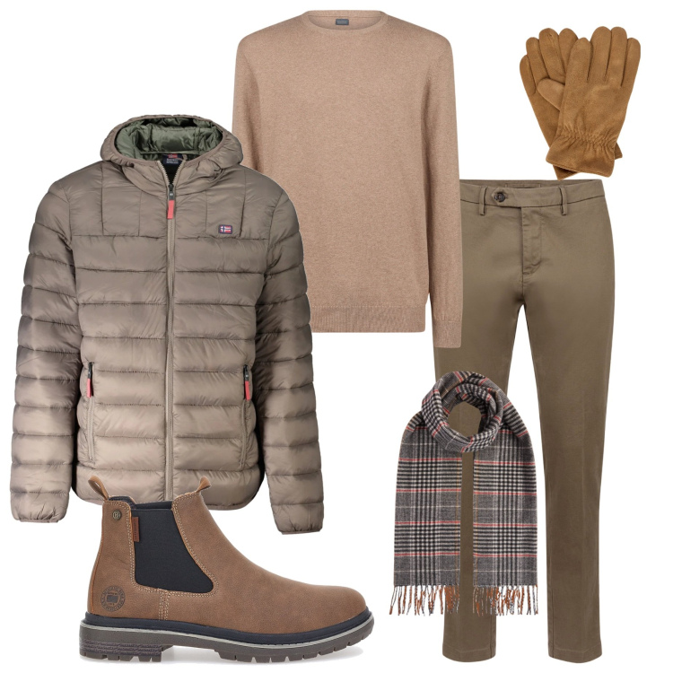 Outfit uomo - In ufficio. Stile Urban per Ufficio. Abbinamento con pantaloni chino, maglieria, giacche, stivali e stivaletti, sciarpe, guanti.