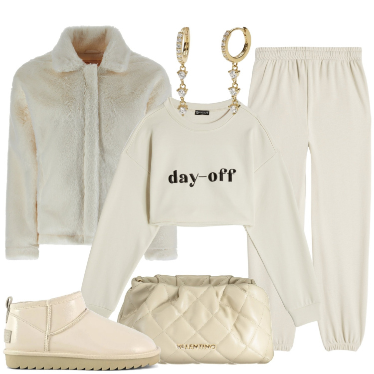 Outfit donna - Casual glam. Stile Casual per Tutti i giorni. Abbinamento con orecchini, felpe, pantaloni, cappotti, stivali, borse a spalla.