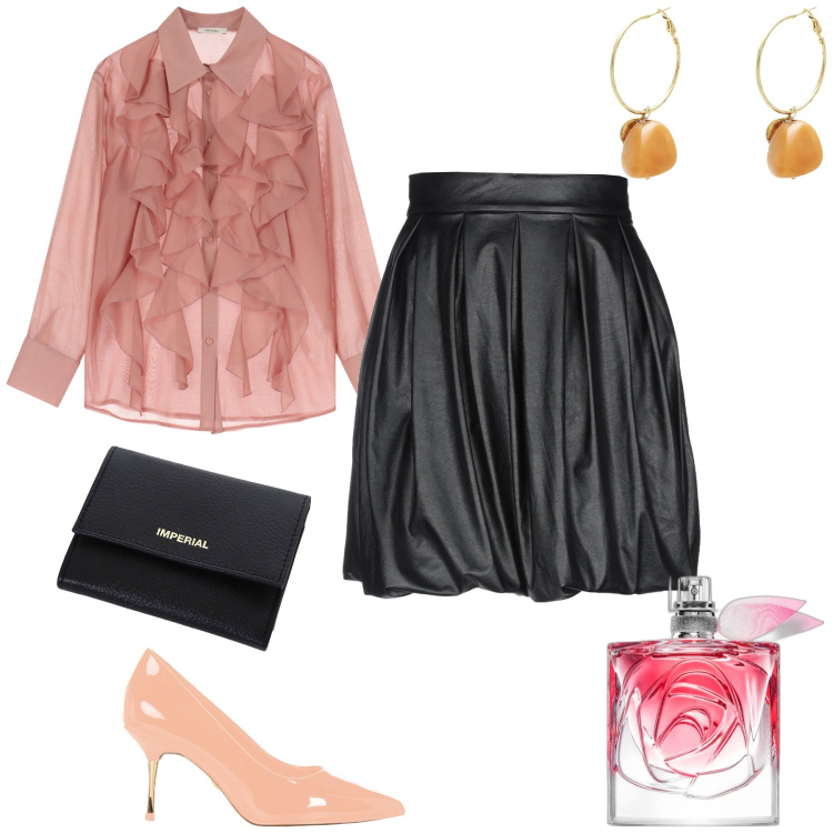 Outfit donna - Tu sei romantica. Stile Romantica per Serata fuori. Abbinamento con minigonne, orecchini, profumi, décolleté, portafogli, camicie.