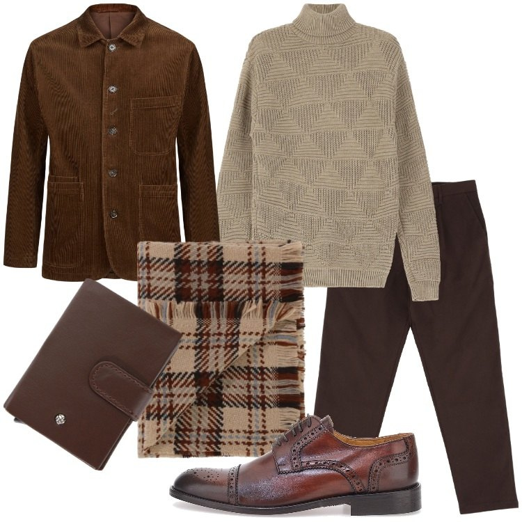Outfit uomo - Nuovo stile in ufficio. Stile Business/Elegante per Ufficio. Abbinamento con pantaloni chino, sciarpe, maglieria, portafogli, giacche, scarpe stringate.