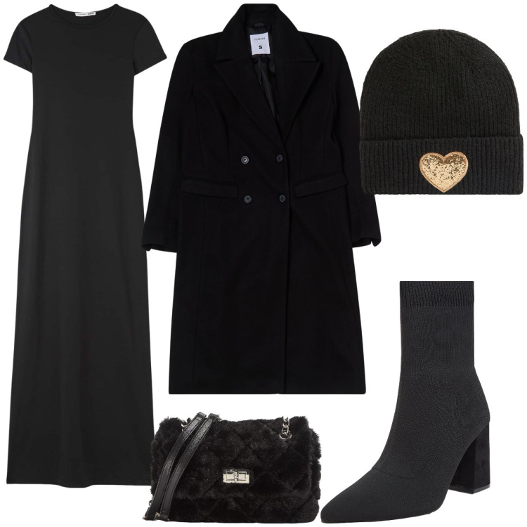 Outfit donna - Total look #2032911. Stile Minimal per Serata fuori. Abbinamento con vestiti lunghi, cappotti, borse a spalla, berretti, stivaletti.