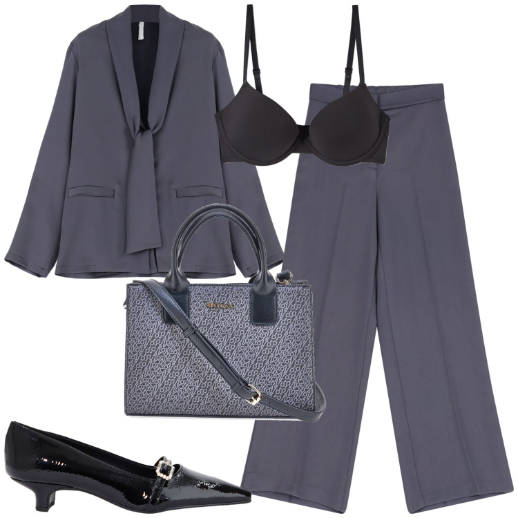 Outfit donna - City. Stile Trendy per Tutti i giorni. Abbinamento con reggiseni, blazer, pantaloni, ballerine, borse a tracolla.