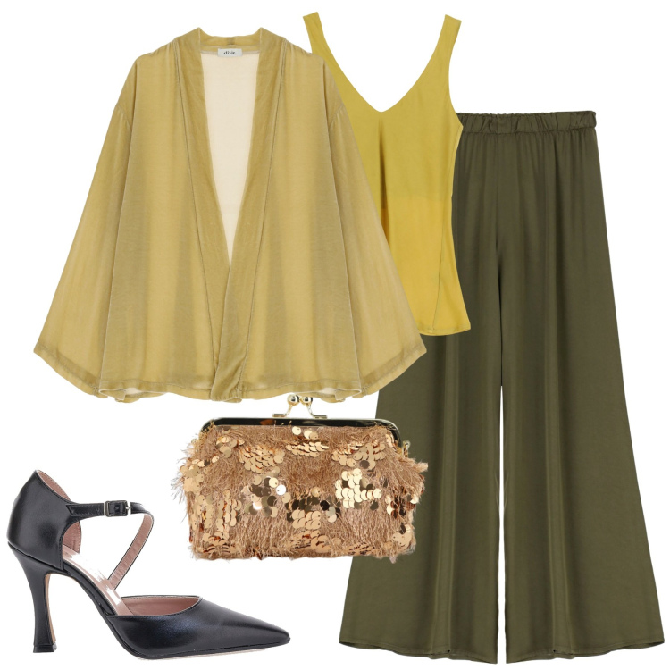 Outfit donna - Serata. Stile Trendy per Serata fuori. Abbinamento con pantaloni, top, blazer, borse a spalla, décolleté.