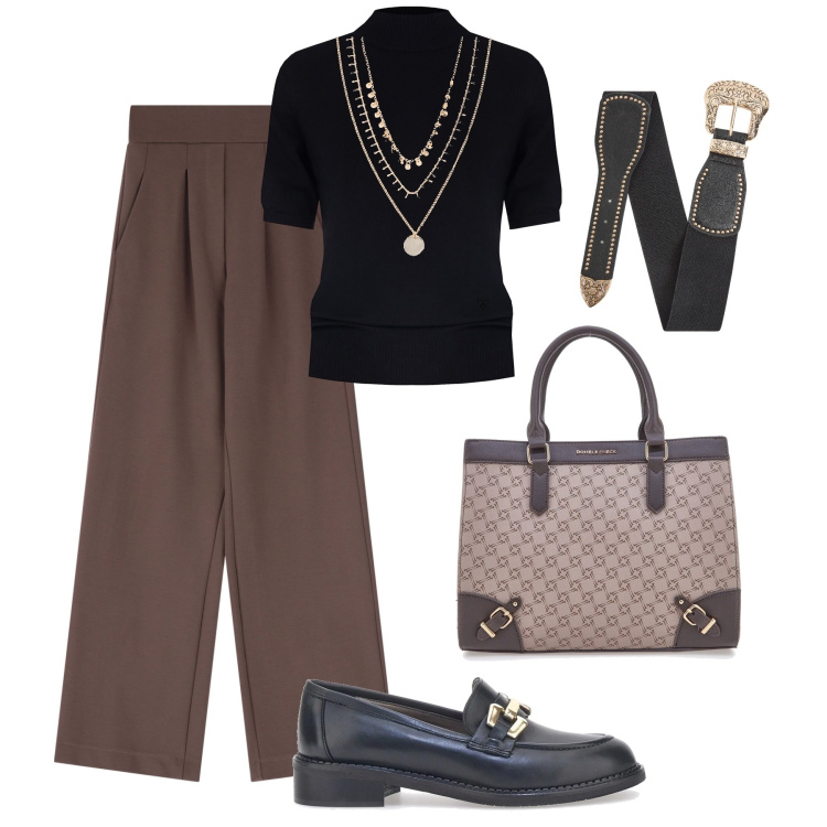 Outfit donna - Perfetta con i saldi !. Stile Minimal per Tutti i giorni. Abbinamento con collane, cinture, maglieria, pantaloni, borse a tracolla, mocassini.
