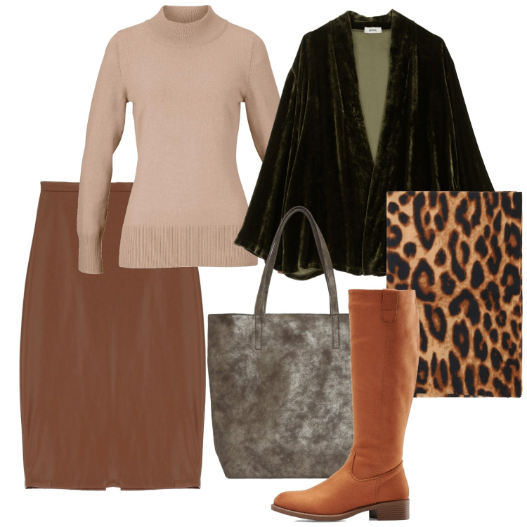 Outfit donna - Dettaglio animalier. Stile Chic per Tutti i giorni. Abbinamento con maglieria, stivali, borse tote, stole, blazer, gonne.