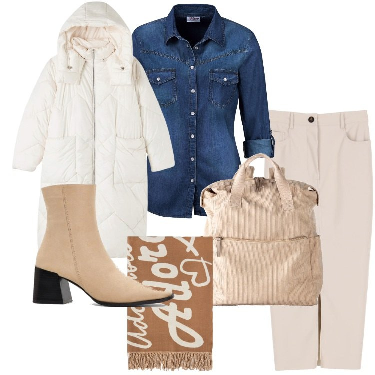 Outfit donna - La camicia in denim. Stile Trendy per Ufficio. Abbinamento con camicie, zaini, stivaletti, blazer, gonne longuette, sciarpe.