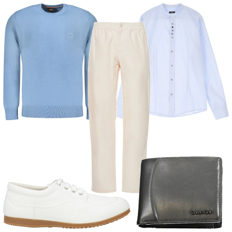 Outfit uomo - Total look #2033271. Stile Casual per Tutti i giorni. Abbinamento con scarpe stringate, camicie, maglieria, pantaloni, portafogli.