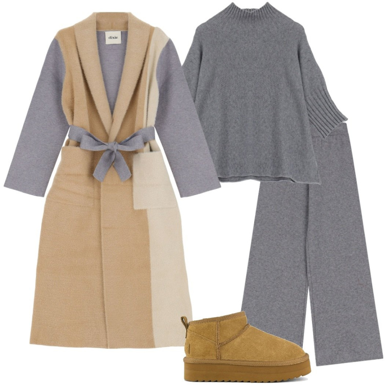 Outfit donna - Anno nuovo. Stile Casual chic per Tutti i giorni. Abbinamento con maglieria, pantaloni, cappotti, stivaletti.