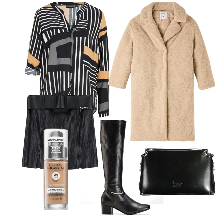Outfit donna - La mini con la cintura. Stile Sexy per Serata fuori. Abbinamento con stivali, tuniche, fondotinta, cappotti, minigonne, borse a tracolla.