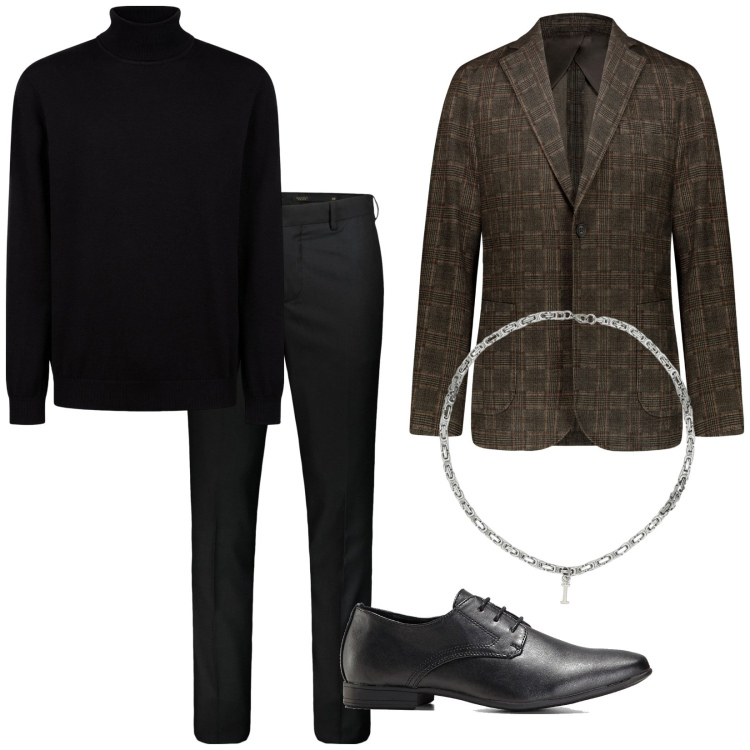 Outfit uomo - Total look #2033277. Stile Trendy per Serata speciale. Abbinamento con scarpe stringate, collane, giacche, maglieria, pantaloni.