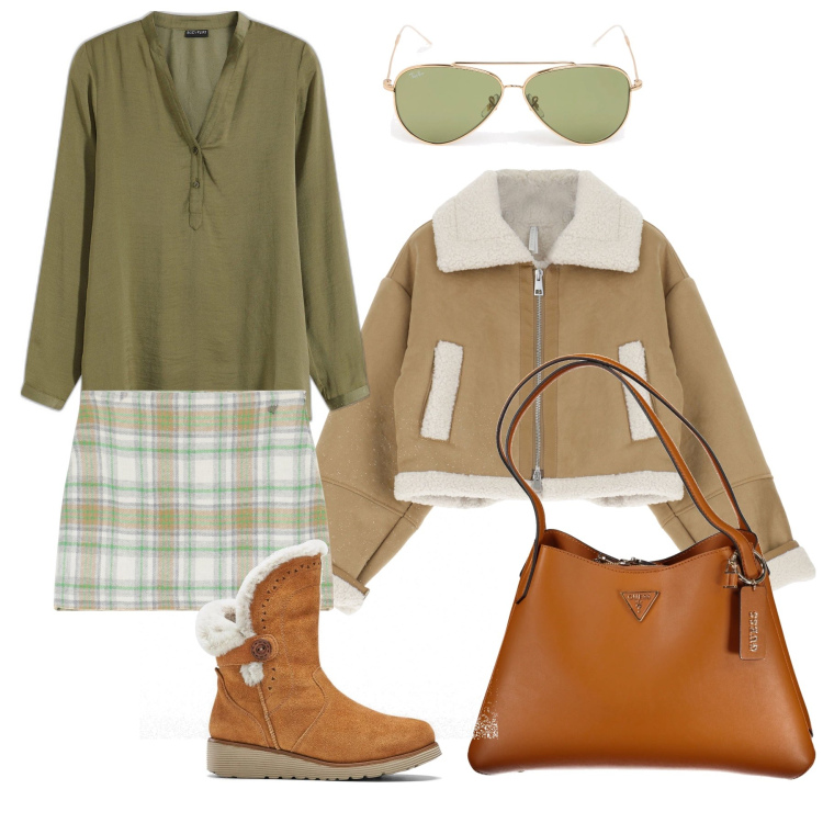 Outfit donna - Total look. Stile Casual chic per Tutti i giorni. Abbinamento con stivali, bluse, blazer, minigonne, occhiali da sole, borse a spalla.