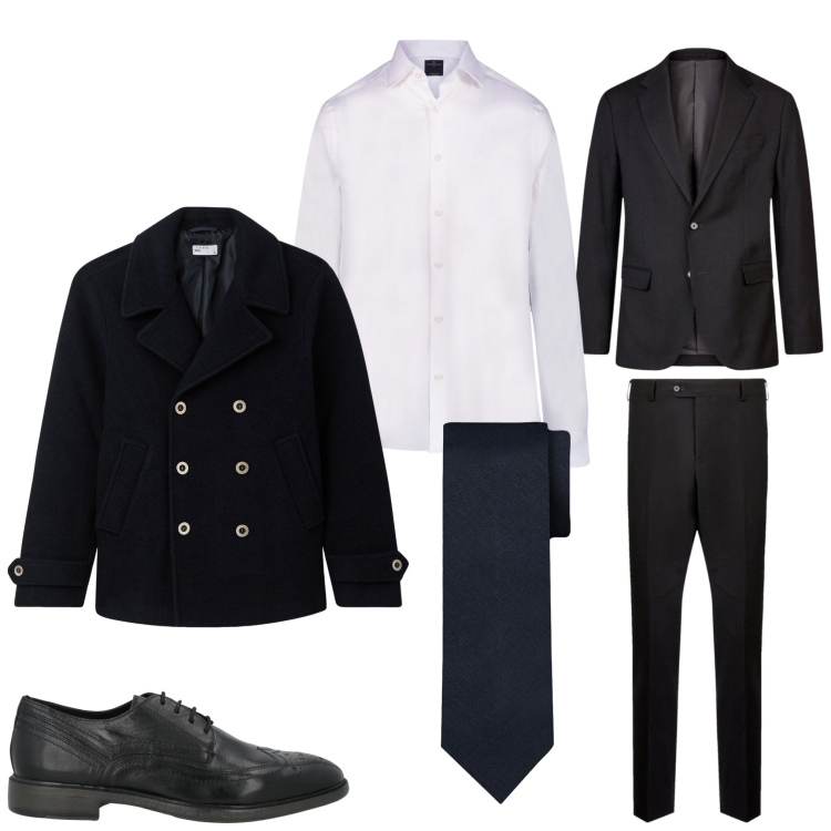 Outfit uomo - Una giornata importante. Stile Business/Elegante per Serata speciale. Abbinamento con scarpe stringate, cappotti, camicie, cravatte, abiti.