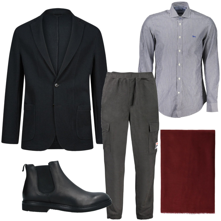Outfit uomo - Sciarpa in tinta unita. Stile Trendy per Tutti i giorni. Abbinamento con stivali e stivaletti, sciarpe, giacche, camicie, pantaloni.