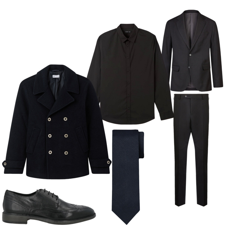 Outfit uomo - Black elegance. Stile Business/Elegante per Serata speciale. Abbinamento con scarpe stringate, cappotti, camicie, cravatte, abiti.