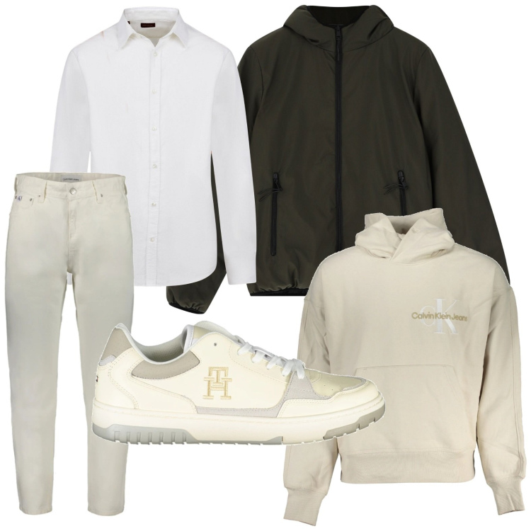 Outfit uomo - Felpa e sneakers. Stile Casual per Tutti i giorni. Abbinamento con piumini, camicie, jeans, felpe con cappuccio, sneakers.