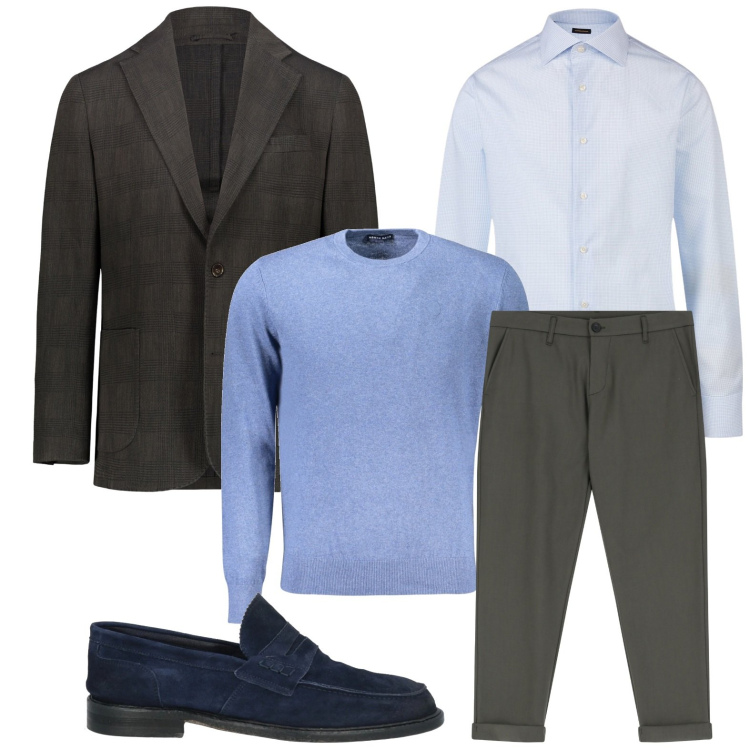 Outfit uomo - Serata in dolce compagnia. Stile Trendy per Serata speciale. Abbinamento con scarpe stringate, pantaloni, giacche, maglieria, camicie.