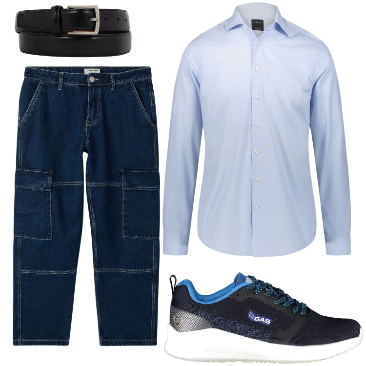 Outfit uomo - Total look #2033435. Stile Business/Elegante per Ufficio. Abbinamento con jeans, camicie, sneakers, cinture.