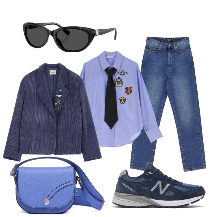 Outfit donna - Mannish style. Stile Mannish per Tutti i giorni. Abbinamento con sneakers, occhiali da sole, camicie, blazer, jeans dritti, borse a tracolla.