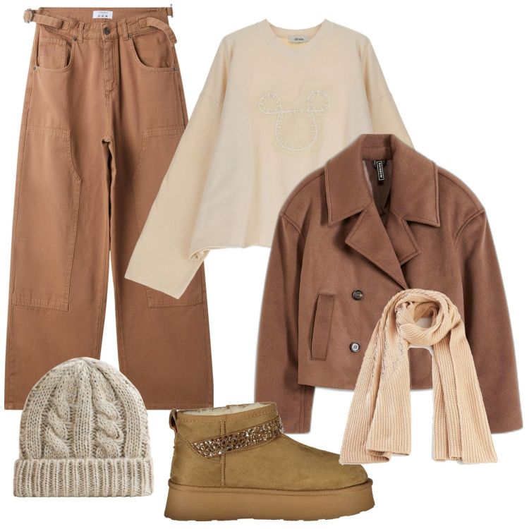 Outfit donna - In città. Stile Casual per Scuola/Università. Abbinamento con caban, sciarpe, pantaloni, berretti, felpe, stivali.