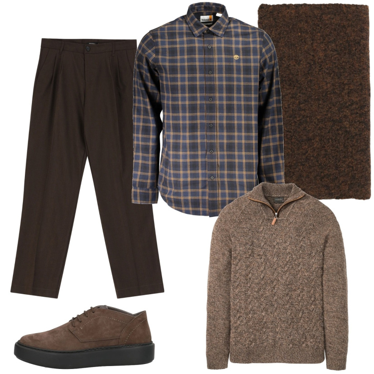 Outfit uomo - Passeggiando in montagna. Stile Casual per Tutti i giorni. Abbinamento con maglieria, sneakers, pantaloni, sciarpe, camicie.