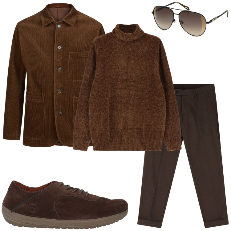 Outfit uomo - Total look. Stile Trendy per Tutti i giorni. Abbinamento con sneakers, pantaloni chino, maglieria, giacche, occhiali da sole.