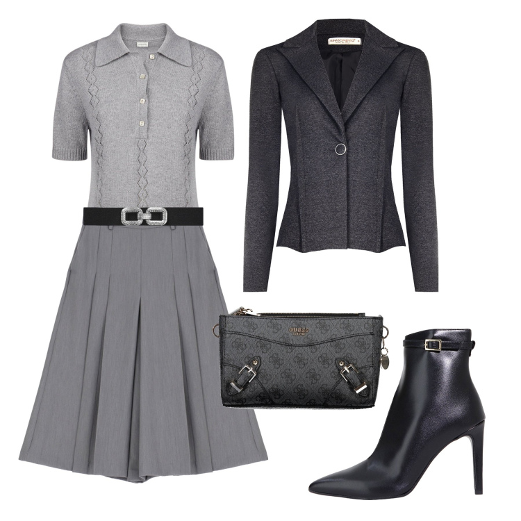 Outfit donna - “Panta-gonna” in ufficio e a cena. Stile Glamour per Ufficio. Abbinamento con cinture, blazer, pantaloni, stivaletti, polo, borse a tracolla.
