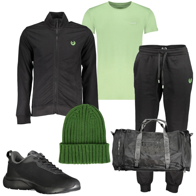 Outfit uomo - Verso la palestra. Stile Casual per Sport. Abbinamento con berretti, sneakers, pantaloni, felpe, borse sportive, t-shirt.