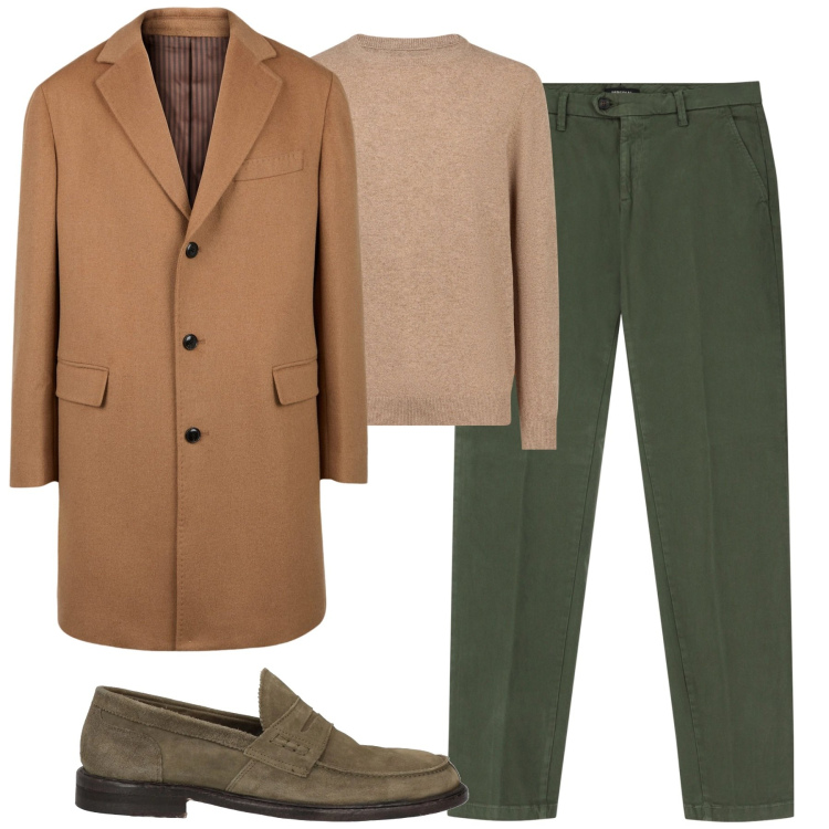 Outfit uomo - City. Stile Business/Elegante per Tutti i giorni. Abbinamento con scarpe stringate, pantaloni chino, cappotti, maglieria.