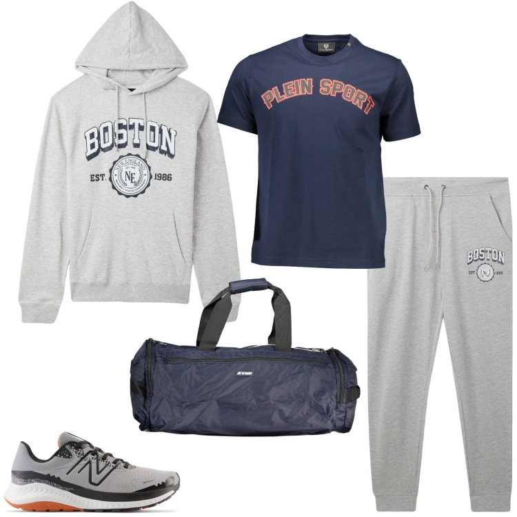 Outfit uomo - Sport dopo le feste. Stile Urban per Sport. Abbinamento con pantaloni sportivi, felpe sportive, scarpe sportive, t-shirt, borse sportive.