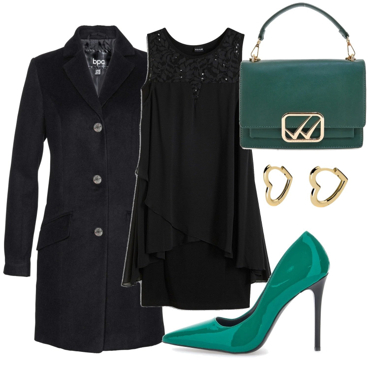 Outfit donna - Verde brillante. Stile Glamour per Serata fuori. Abbinamento con vestiti, cappotti, orecchini, décolleté, borse a tracolla.