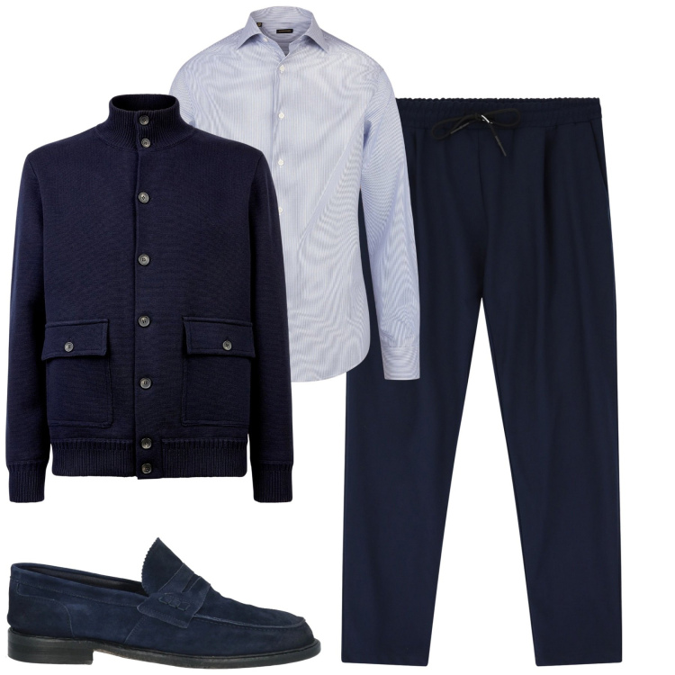 Outfit uomo - Blu. Stile Business/Elegante per Tutti i giorni. Abbinamento con scarpe stringate, pantaloni, giacche, camicie.