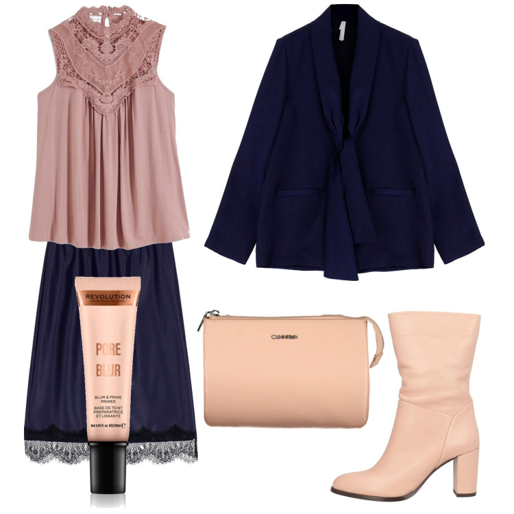 Outfit donna - Total look #2033796. Stile Boho per Ufficio. Abbinamento con top, stivaletti, primer, blazer, gonne, borse a tracolla.