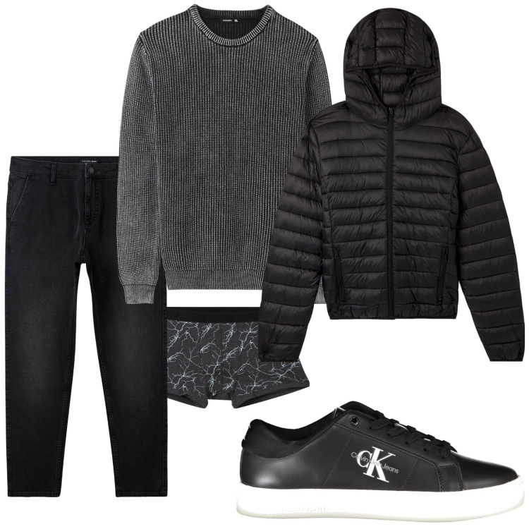 Outfit uomo - Total look #2033803. Stile Casual per Tutti i giorni. Abbinamento con jeans, maglieria, boxer, giacche, sneakers.